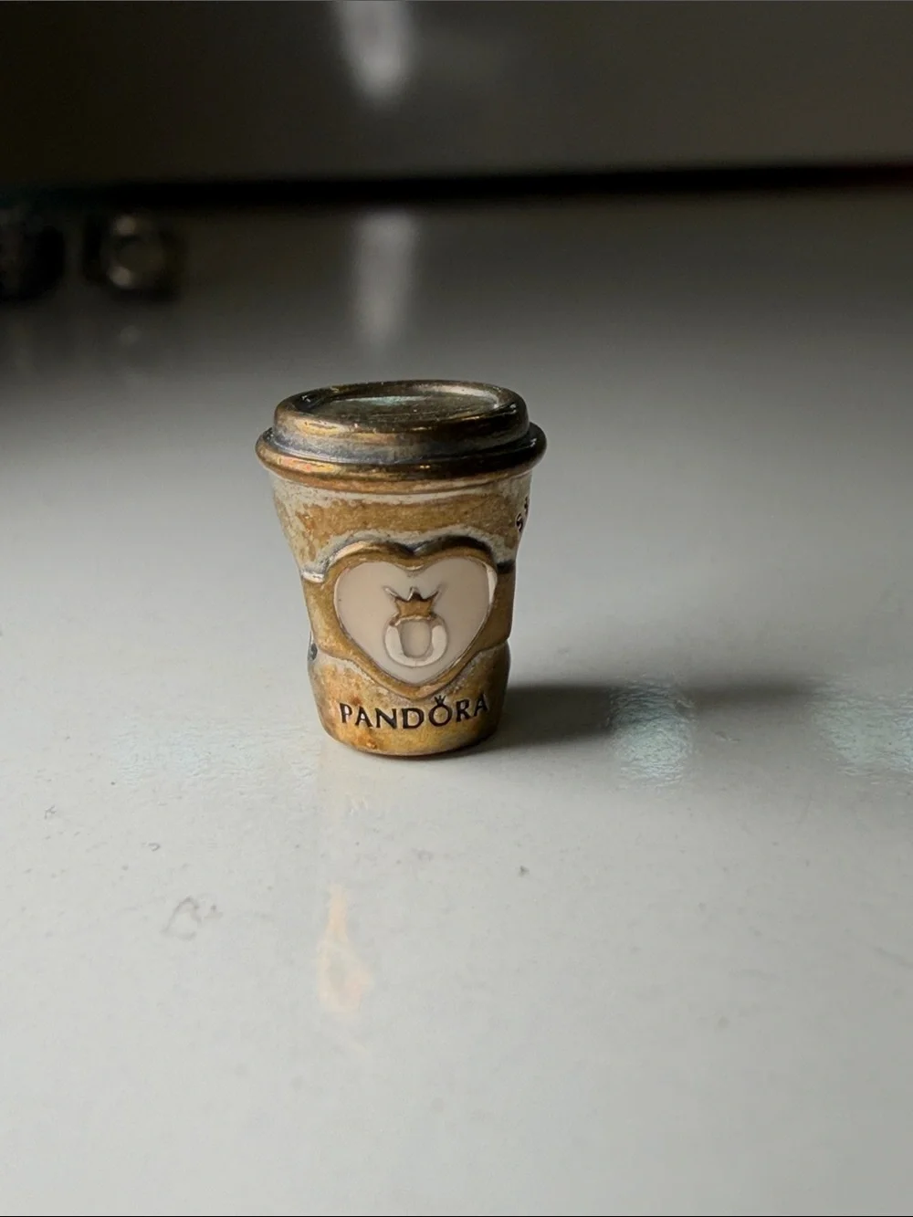 pandora Coffee Cup Charm - Pink and Gold